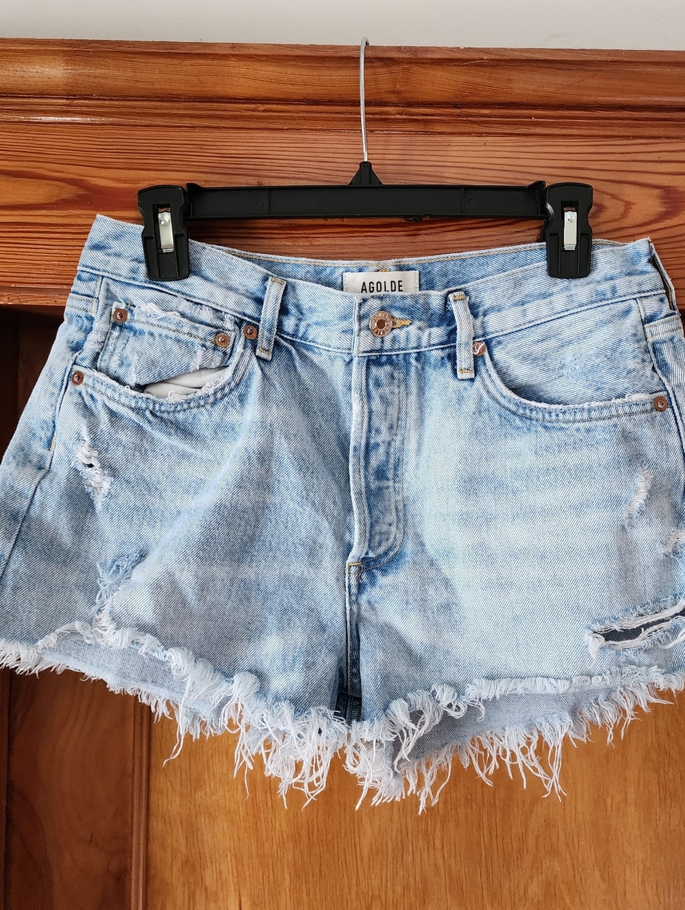 AGOLDE Parker Light Blue Distressed Denim Cutoff Shorts